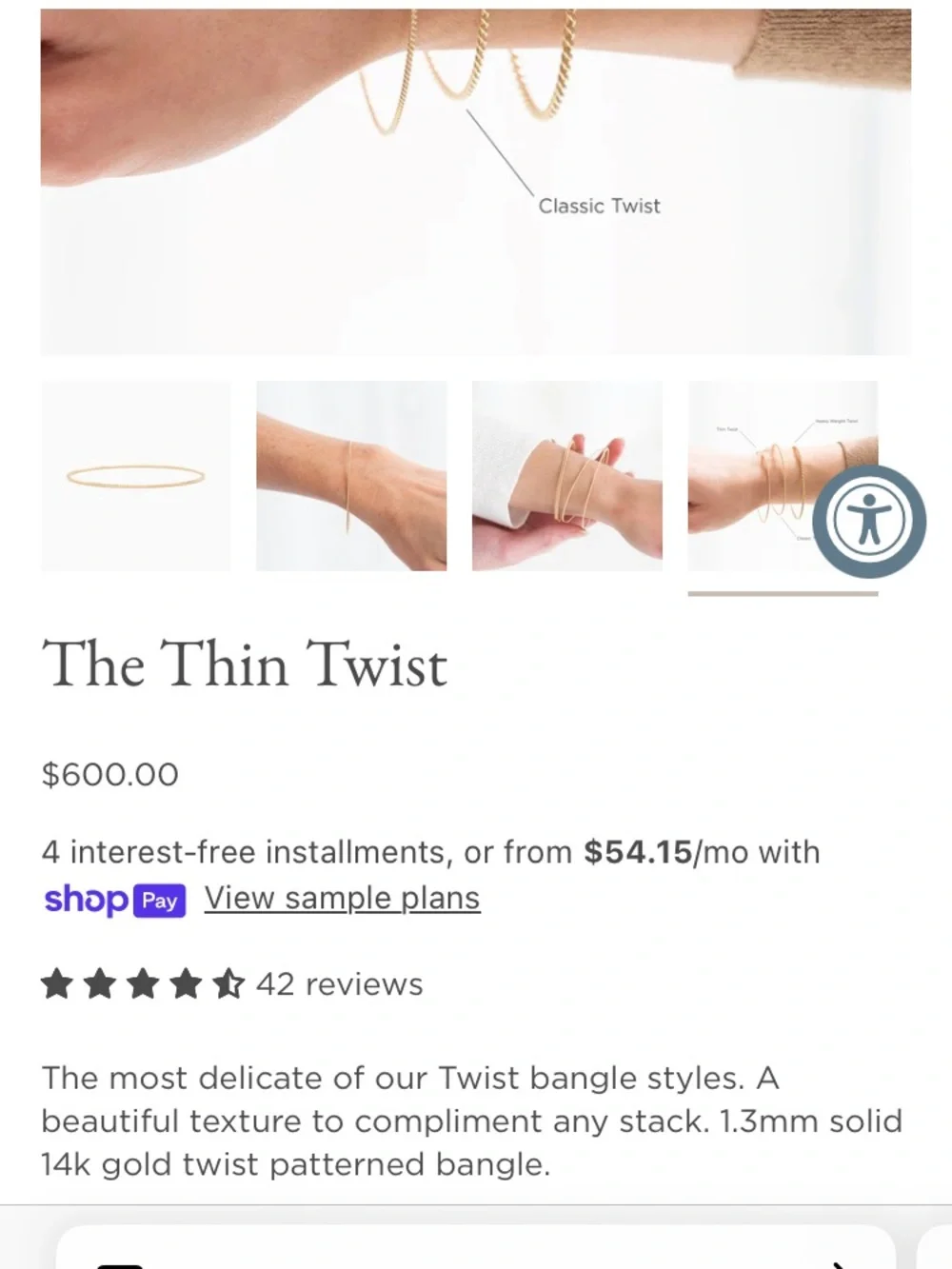 YEARLY CO THIN TWIST BANGLE Size 7.25 - Picture 4 of 7